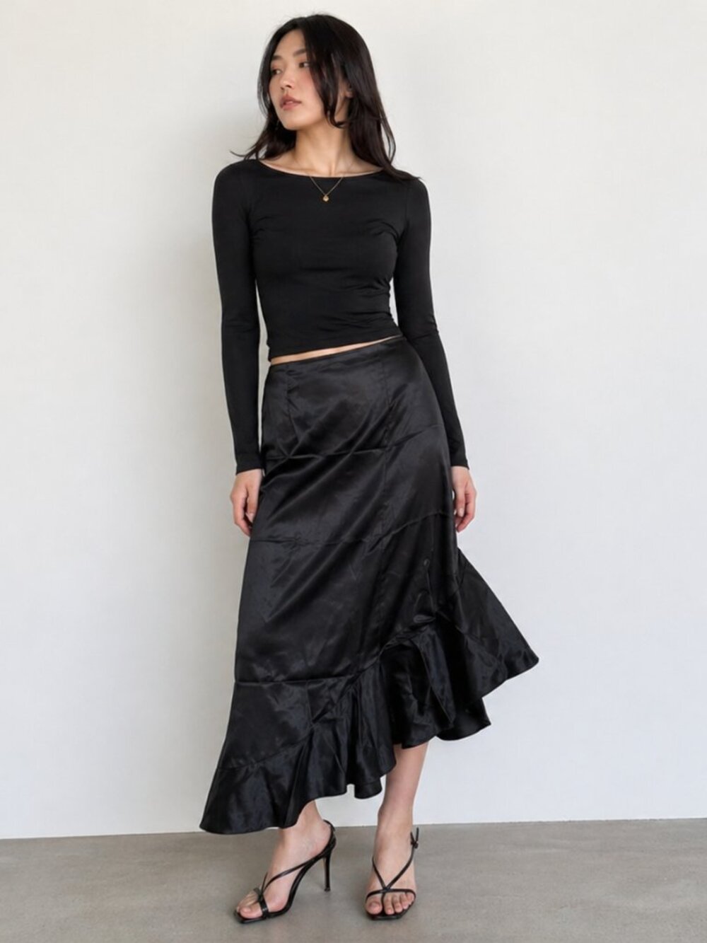 Kenzo Women's Skirt Black Asymmetric Satin Size 38